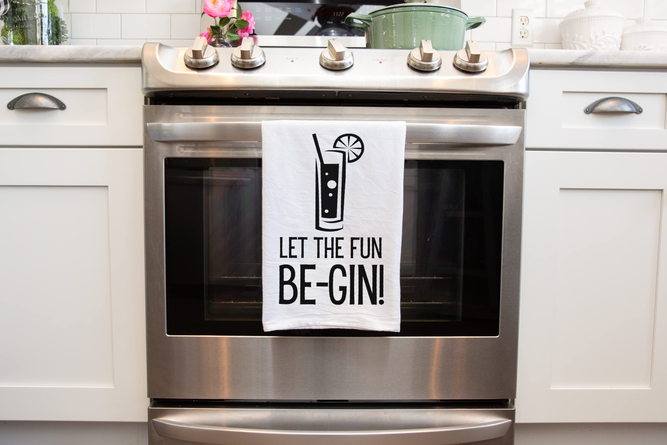 Handmade Funny Kitchen Towel - 100% Cotton Gin and Tonic Hand Bar Towels for Kitchen - 28x28 Inch Perfect for Hostess Housewarming Christmas Mother’s Day Birthday Gift (Let the Fun Begin)