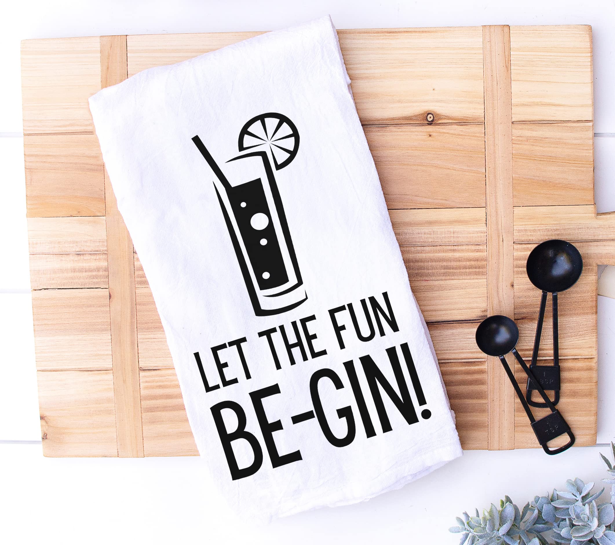 Handmade Funny Kitchen Towel - 100% Cotton Gin and Tonic Hand Bar Towels for Kitchen - 28x28 Inch Perfect for Hostess Housewarming Christmas Mother’s Day Birthday Gift (Let the Fun Begin)