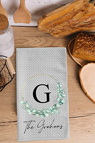 Personalized Kitchen Towel | Custom Tea Towel | Family Name Dish Towel | Kitchen Decor | Hand Towel | Housewarming Gift | Monogram Dishcloth (Wreath 4)