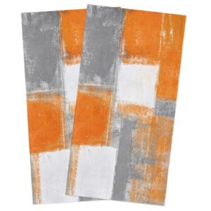 kid99inner kitchen towels orange grey absorbent tea towel soft hand dish towel brushstrokes grunge abstract modern reusable washable cleaning cloth for bathroom bar for everyday cooking (pack of 2)