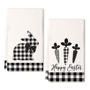 arkeny easter kitchen towels for easter decor black buffalo plaid check bunny dish towels 18x26 inch bar drying cloth carrot hand towel for kitchen bathroom party easter decorations set of 2
