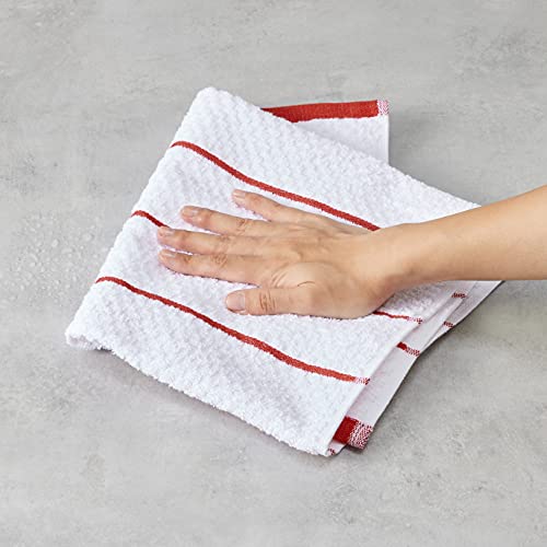 Amazon Basics 100% Cotton Soft & Absorbent, Popcorn Texture Terry Kitchen Cloth, Pack of 4, Red Stripe, 28"L x 16"W