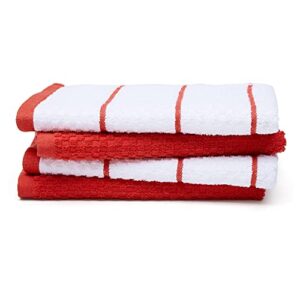 Amazon Basics 100% Cotton Soft & Absorbent, Popcorn Texture Terry Kitchen Cloth, Pack of 4, Red Stripe, 28"L x 16"W