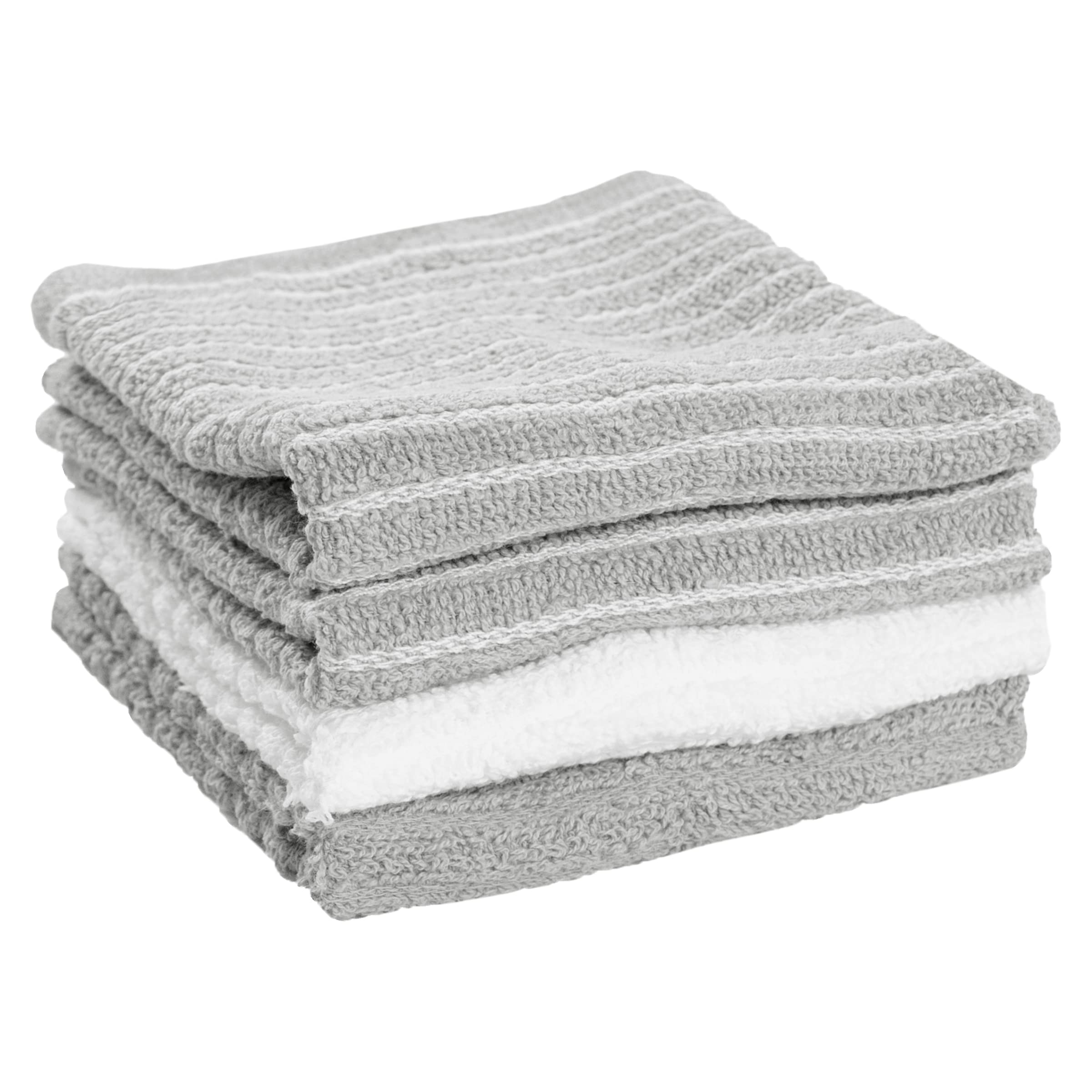 Ritz Horizontal Stripe Bar Mop, Gray, 4 Towel Set