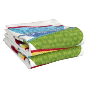 t-fal textiles double sided print woven cotton kitchen dish towel set, 2-pack, 16" x 26", dish stack print
