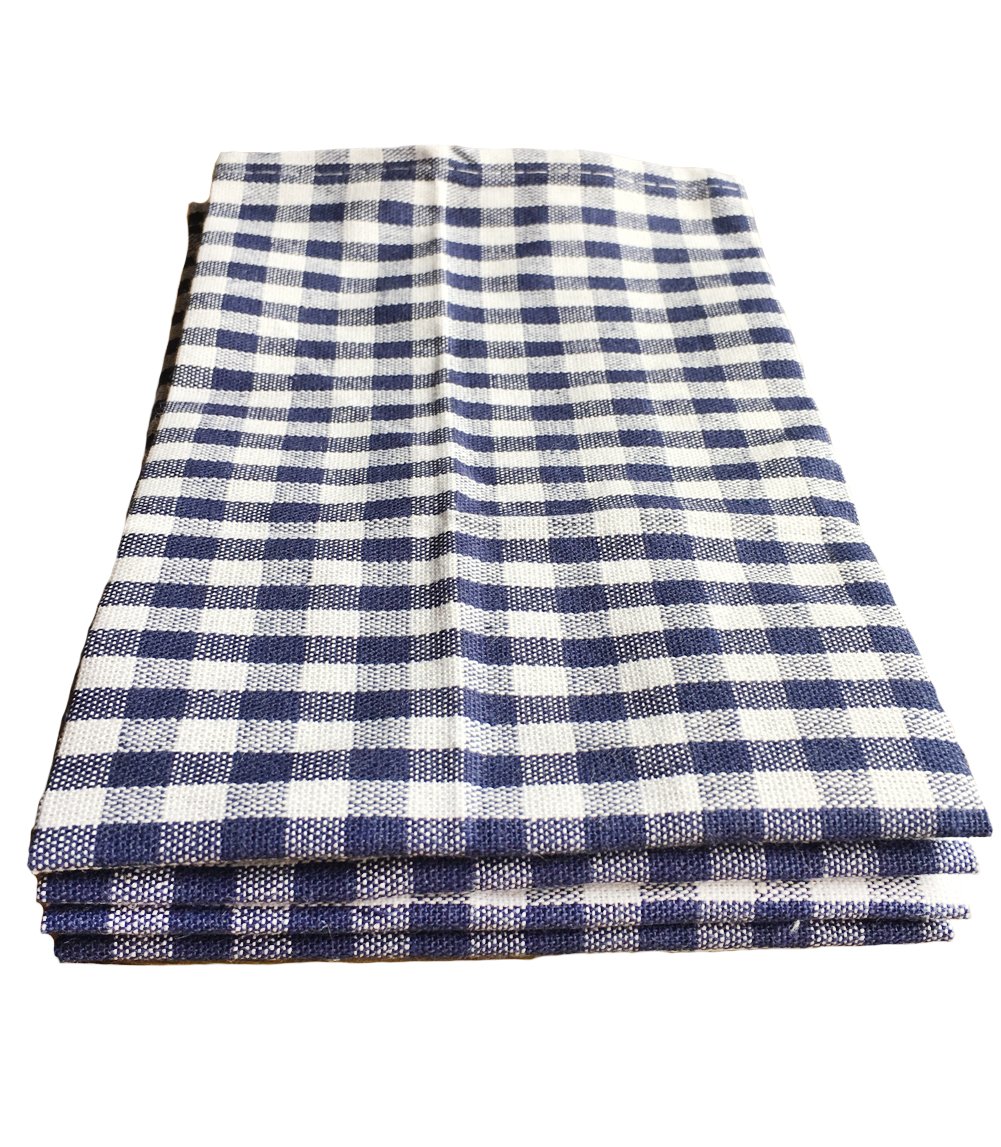 Navy & White Checkered Kitchen Tea Towel, iToolai 100% Woven Cotton Washable Dish Cloth Set of 4