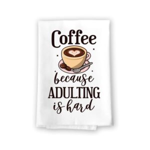 honey dew gifts funny kitchen towels, coffee because adulting is hard, 100% cotton, highly absorbent hand and dish multi-purpose towel