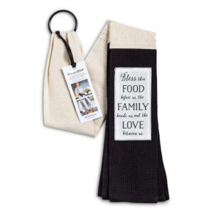 DEMDACO Blessing Food Family Black and White Stripe 68 inch 100% Cotton Dish Towel Boa