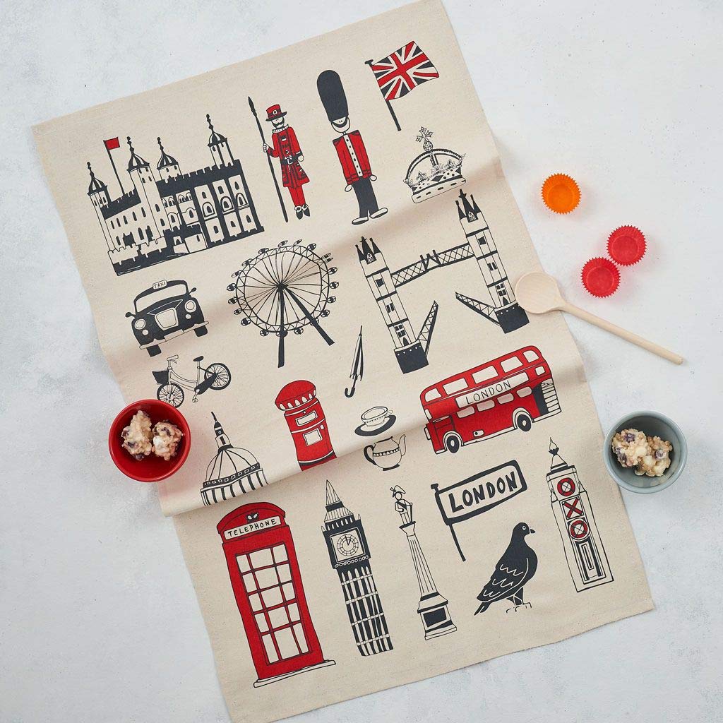 Victoria Eggs | London Tea Towel | Organic Cotton Kitchen Towels | Dish Towels For Kitchen | Tea Towels For Kitchen | London Souvenirs Gifts & British Gifts | London Kitchen Decor | London Gifts