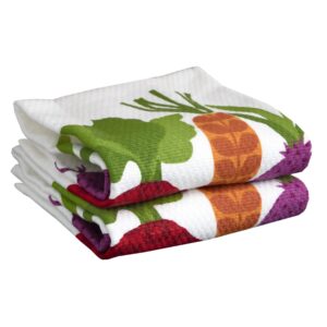 t-fal textiles 62445 2-pack veggie print dual sided woven weave cotton kitchen dish towel