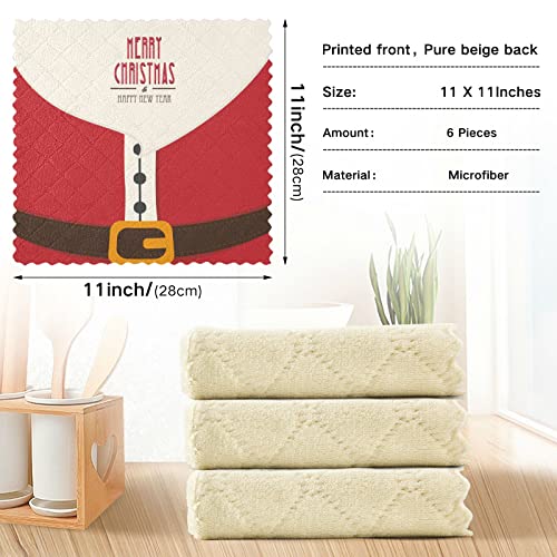 Christmas Kitchen Towels Set of 6,Super Absorbent Dish Drying Towels Square 11x11 inch Microfiber Kitchen Hand Towels Christmas Santa Claus Pattern,1