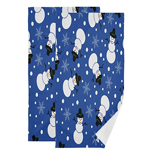 JSTEL Christmas Snowman Kitchen Towels Set of 2,Super Absorbent Dish Drying Towels Rectangle 28.3x14.4 inch Microfiber Kitchen Hand Towels Xmas Pattern,1