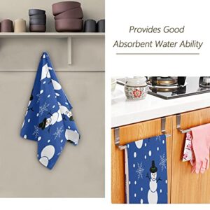 JSTEL Christmas Snowman Kitchen Towels Set of 2,Super Absorbent Dish Drying Towels Rectangle 28.3x14.4 inch Microfiber Kitchen Hand Towels Xmas Pattern,1