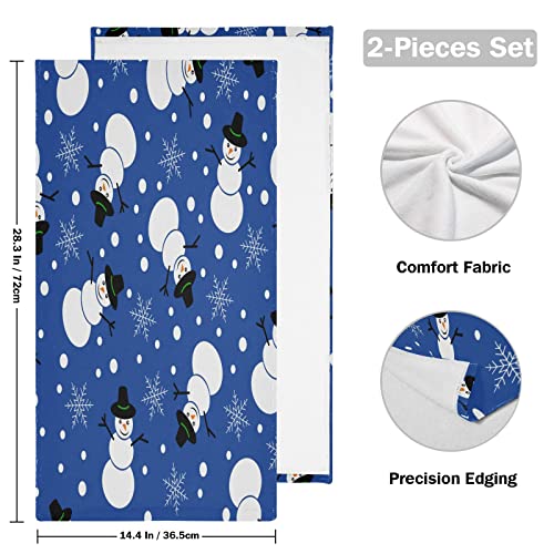 JSTEL Christmas Snowman Kitchen Towels Set of 2,Super Absorbent Dish Drying Towels Rectangle 28.3x14.4 inch Microfiber Kitchen Hand Towels Xmas Pattern,1