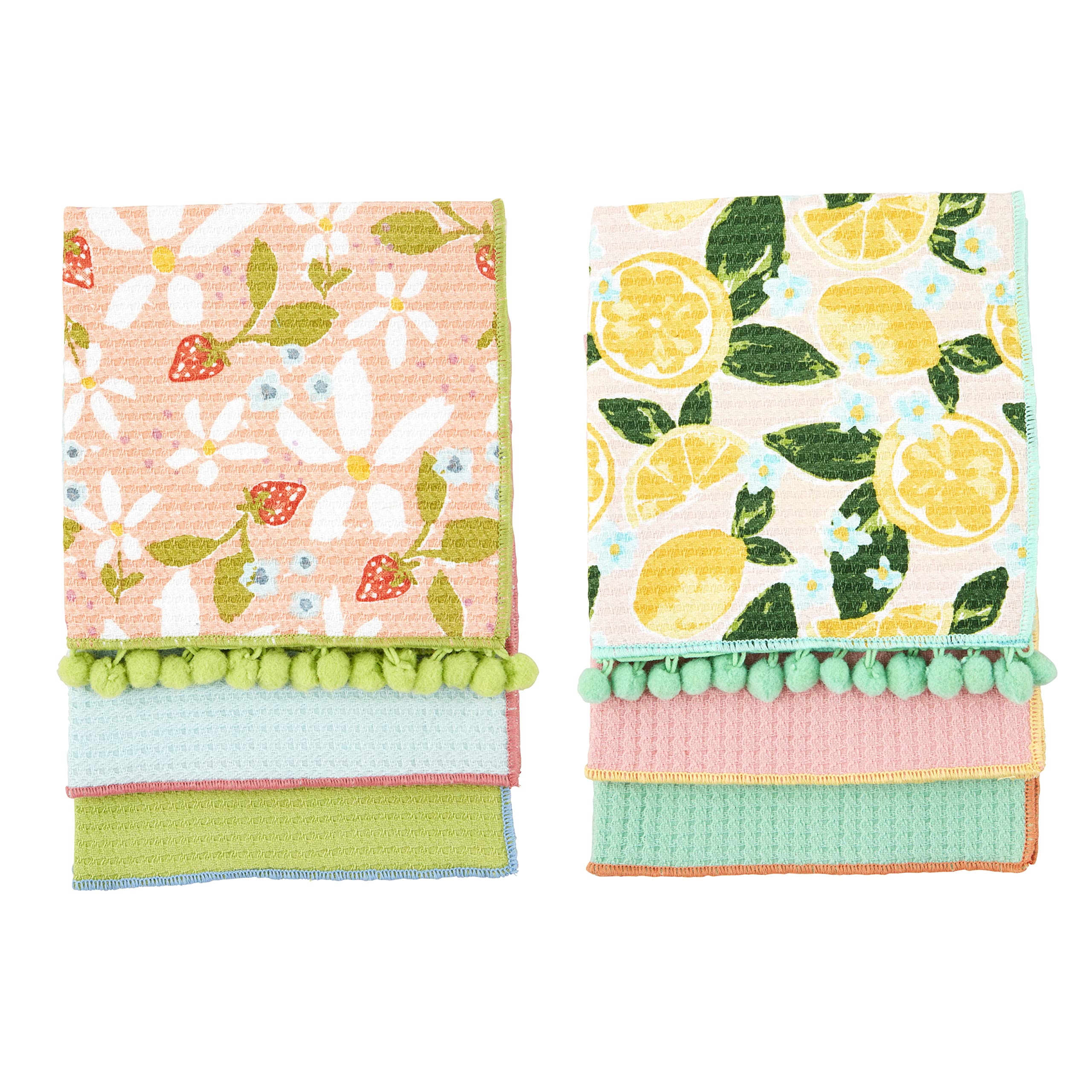 Mud Pie Strawberry Floral Towel Set, 12" x 12"