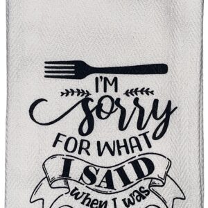 Set of 5, 100% Cotton Funny Cute Saying Pom Pom Design Flour Sack Kitchen Towels/Dish Towels for Wedding, Baby Shower, Home Decor, Housewarming, Other Occasions Size: 16 X 28 Inch.