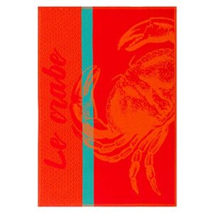 coucke french cotton jacquard towel, crabe (crab) rouge, 20-inches by 30-inches, red