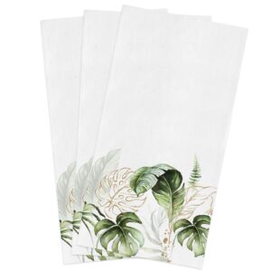 love home day kitchen towel set of 3, watercolor tropical palm tree leaf hand towels absorbent microfiber dish cloth gold lines leaves boho plant washable tea bar dishcloth cleaning cloths