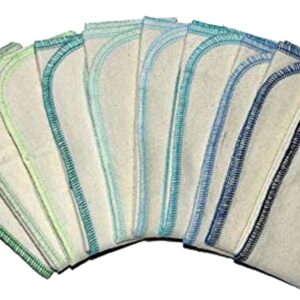 Gina's Soft Cloth Shop 1 Ply Organic Cotton Flannel Paperless Towels 11x12 Inches Set of 10 Blues and Greens