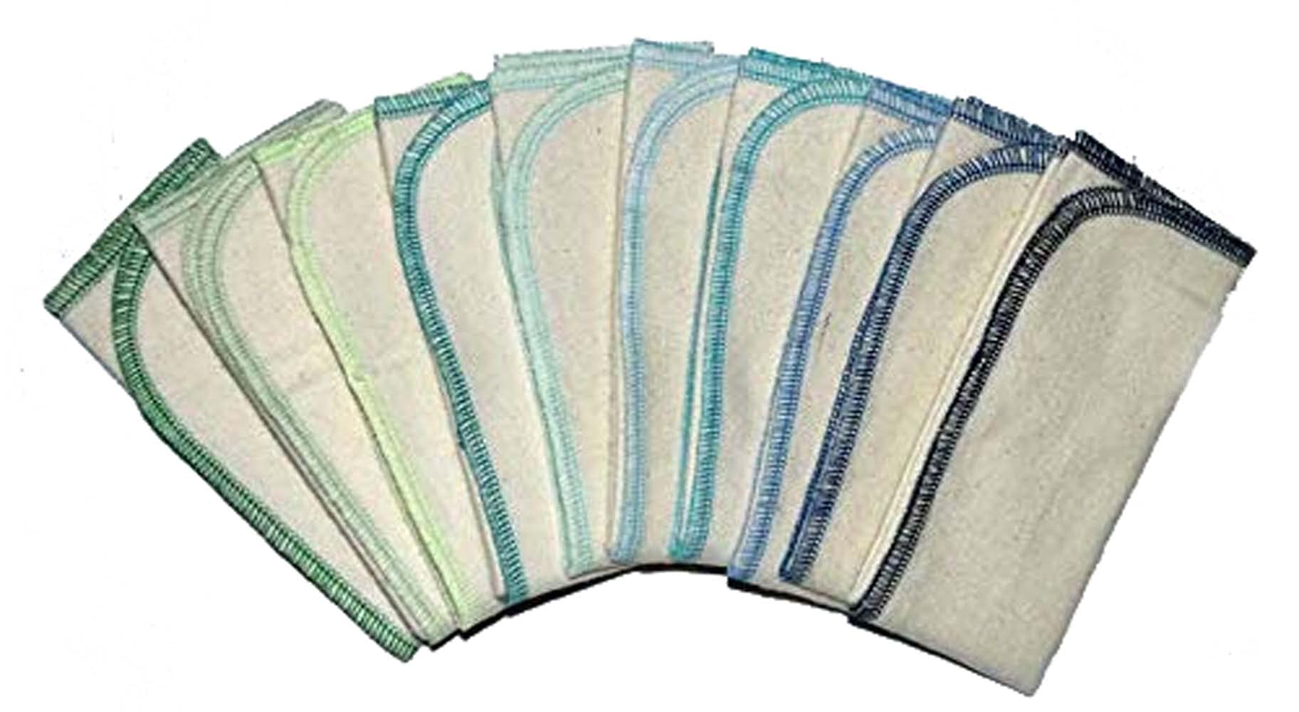 Gina's Soft Cloth Shop 1 Ply Organic Cotton Flannel Paperless Towels 11x12 Inches Set of 10 Blues and Greens