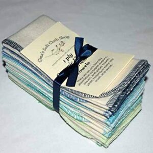 Gina's Soft Cloth Shop 1 Ply Organic Cotton Flannel Paperless Towels 11x12 Inches Set of 10 Blues and Greens