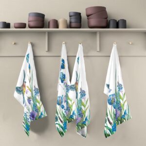 SLHKPNS Spring Blue Bird Flowers Kitchen Dish Towel Set of 4,Floral Summer Leaves 18x28in Absorbent Dishcloth Reusable Cleaning Cloths for Household Use