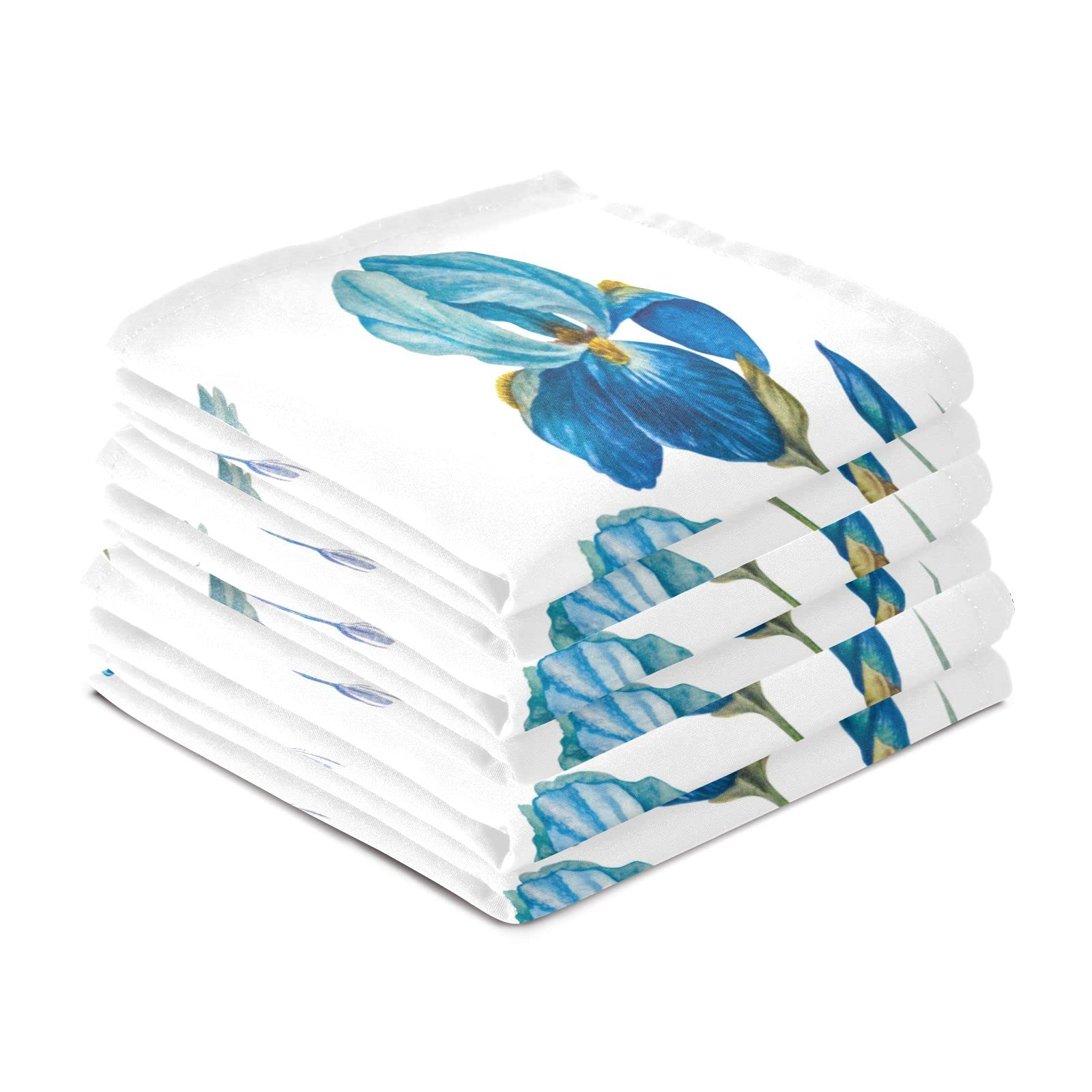 SLHKPNS Spring Blue Bird Flowers Kitchen Dish Towel Set of 4,Floral Summer Leaves 18x28in Absorbent Dishcloth Reusable Cleaning Cloths for Household Use