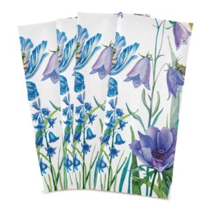 SLHKPNS Spring Blue Bird Flowers Kitchen Dish Towel Set of 4,Floral Summer Leaves 18x28in Absorbent Dishcloth Reusable Cleaning Cloths for Household Use