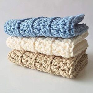 Handmade Crochet Washcloths set of 3, 100% cotton, Dish cloths, Dish Towels, Baby wipes, Baby washcloths, Spa Cloths, Blue Cotton Washcloths, linen