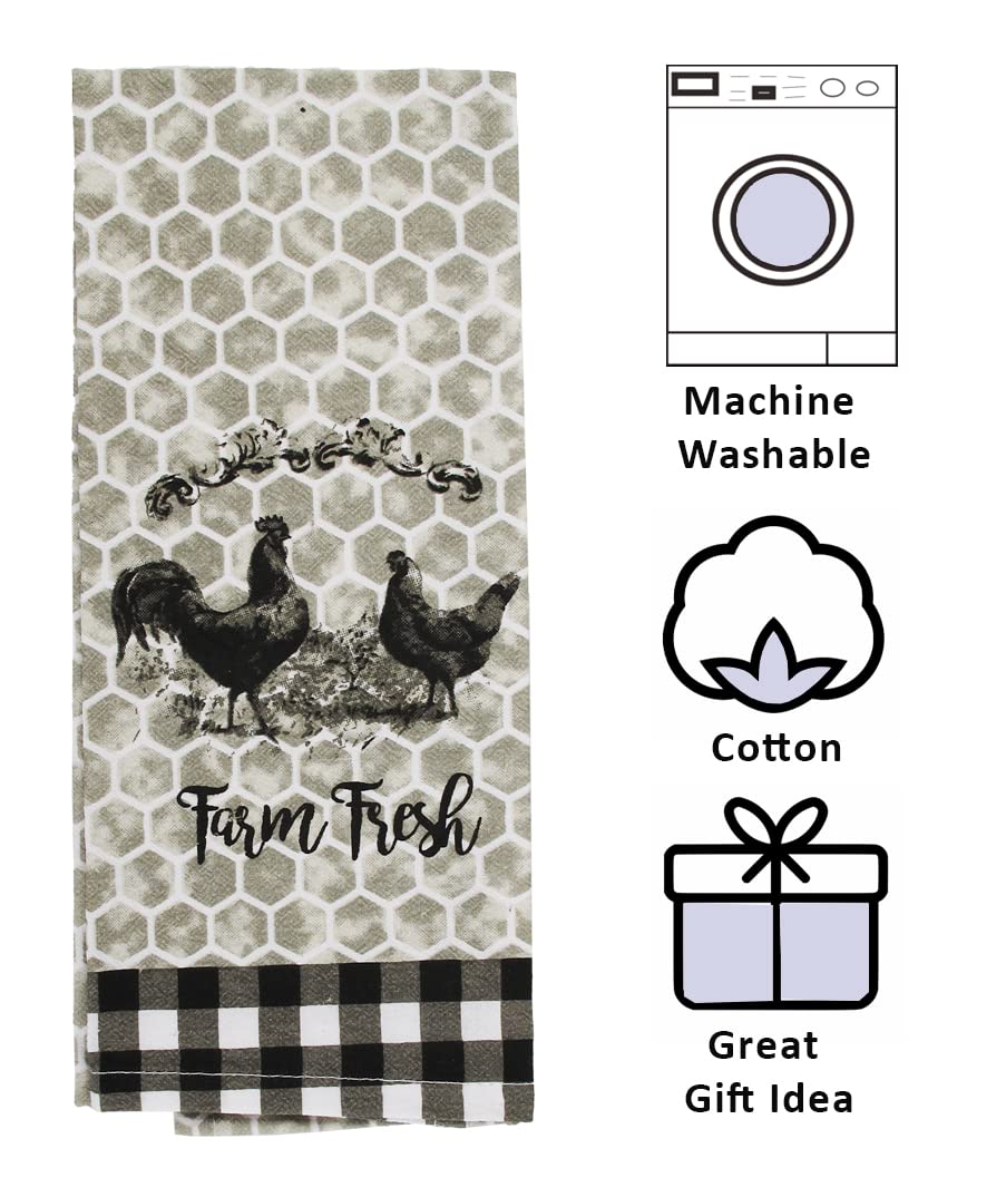fillURbasket Decorative Buffalo Plaid Kitchen Towels Set of 8 Cute Summer Spring Dish Towels Lemons Bees Rooster Flour Sack Towels for Dish Hand Drying 100% Cotton 15”x25”