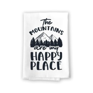 honey dew gifts, the mountains are my happy place, home kitchen towels, flour sack 100% cotton, highly absorbent multi-purpose hand and dish towel