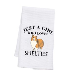 bdpwss sheltie kitchen towel sheltie lover gift sheltie mom gift just a girl who loves shelties dish towel for sheltie owner (girl love shelties tw)