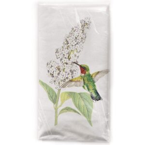 mary lake-thompson hummingbird at flower cotton flour sack dish towel