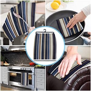 MUENINELE Dish Cloths Kitchen Towels, Vertical Stripes Geometric Pattern Dark Black Blue Brown Dishcloths Soft Reusable Cleaning Cloths Absorbent Dish Towels for Household Cleaning, 2 Pack, 18"x28"