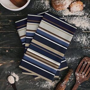 MUENINELE Dish Cloths Kitchen Towels, Vertical Stripes Geometric Pattern Dark Black Blue Brown Dishcloths Soft Reusable Cleaning Cloths Absorbent Dish Towels for Household Cleaning, 2 Pack, 18"x28"