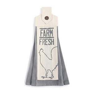 farm fresh grey and cream 20 x 6 cotton fabric button loop dish tea towel