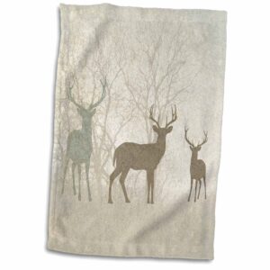 3d rose deer silhouettes set against faded forest background in earth tones hand towel, 15" x 22", multicolor