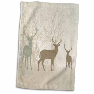 3D Rose Deer Silhouettes Set Against Faded Forest Background in Earth Tones Hand Towel, 15" x 22", Multicolor