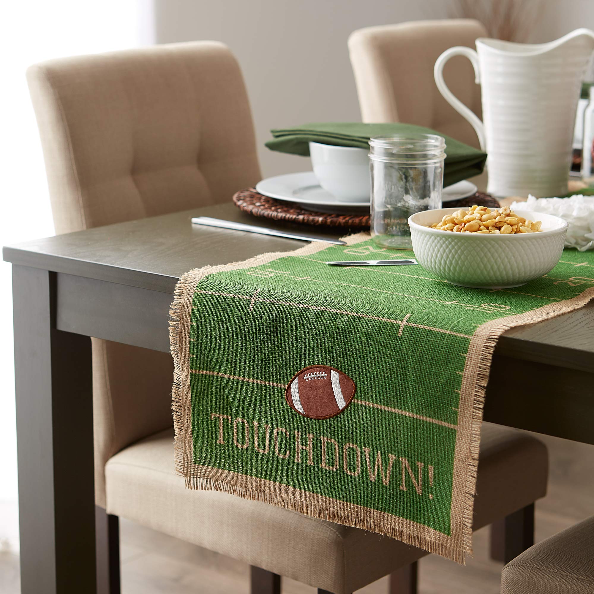 DII Football Decorations for Home & Kitchen Game Day Party Décor, Table Runner, 14x74, Jute Turf Field