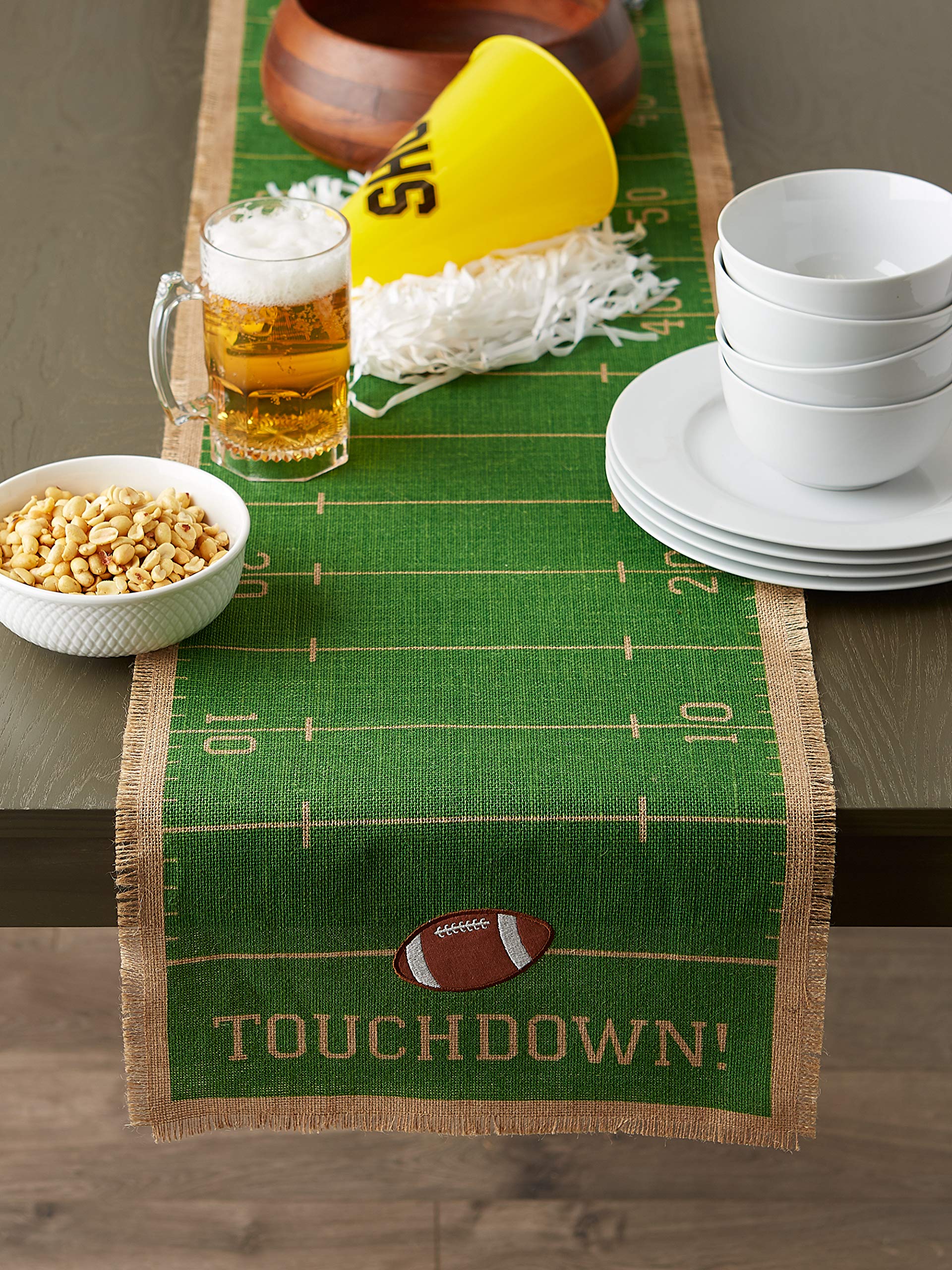 DII Football Decorations for Home & Kitchen Game Day Party Décor, Table Runner, 14x74, Jute Turf Field