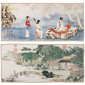 kichvoe 2pcs chinese style kitchen tea towels chinoiserie dish towels kitchen bar towels large plate cloth gongfu tea tray mat kung fu tea accessory set (style 2)