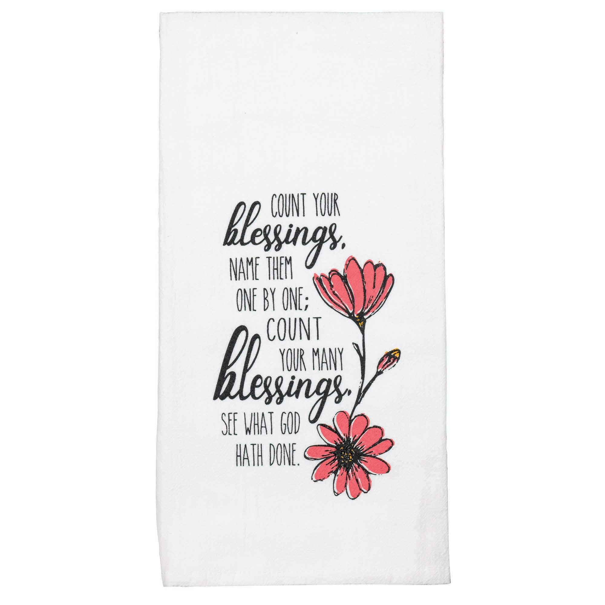 Count Your Many Blessings White 18 x 22 Flour Bag Style Kitchen Tea Towel