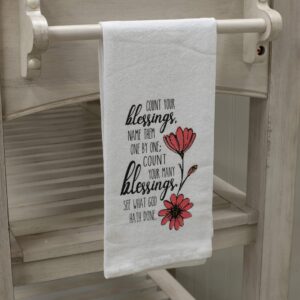 Count Your Many Blessings White 18 x 22 Flour Bag Style Kitchen Tea Towel