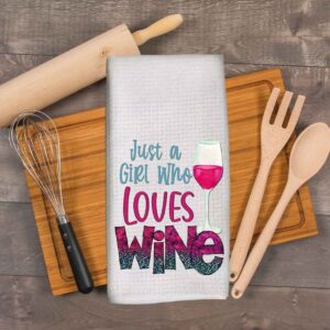 Wine dish towel, tea towel, just a girl who loves wine, wine lover gift under $15