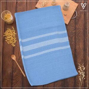 VALARI 100% Cotton Kitchen Dish Towels | Reusable Tea Towels & Hand Towels | Super Absorbent, Quick Dry Kitchen Towels | 14x25 Inch |Pack of 12, White/Blue