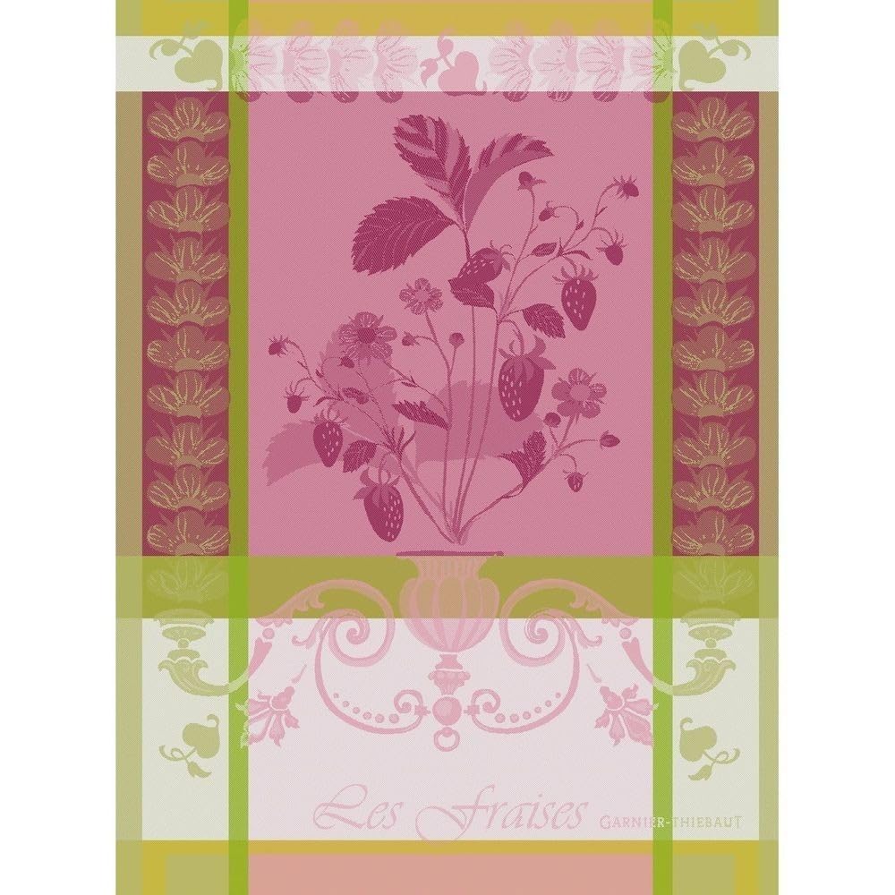 Garnier-Thiebaut Fraisier Rose French Jacquard Kitchen Towel 22"x30", 100% Cotton