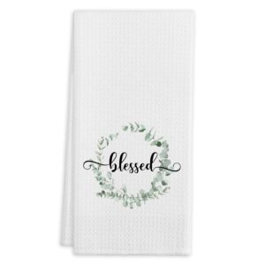 qiyuhoy blessed wreath floral kitchen towels tea towels, 16 x 24 inches cotton modern dish towels dishcloths, dish cloth flour sack hand towel for farmhouse kitchen decor,housewarming gifts,mom gifts