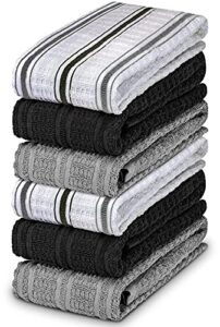 decorrack 6 large kitchen towels, 100% cotton, 16 x 27 inches, thick absorbent dish drying cloth, perfect for kitchen, soft hand towels and tea towel, white and gray colors (6 pack)