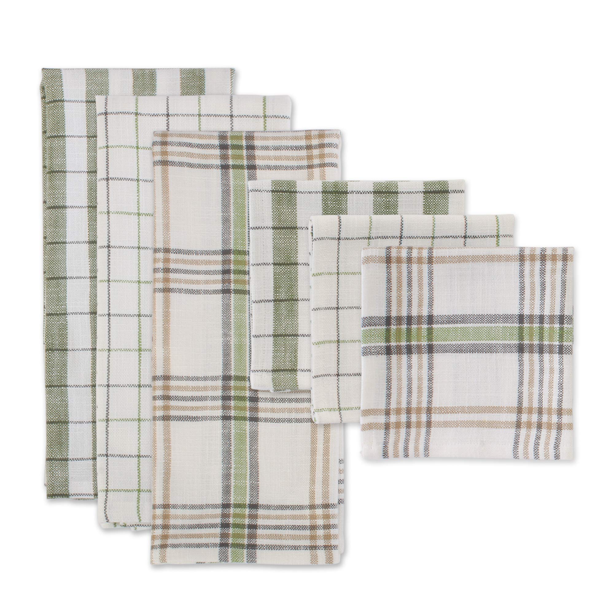 DII Garden Fresh Herbs Kitchen Collection, Dishtowel/Dishcloth Set, Greenhouse Plaid, 6 Piece