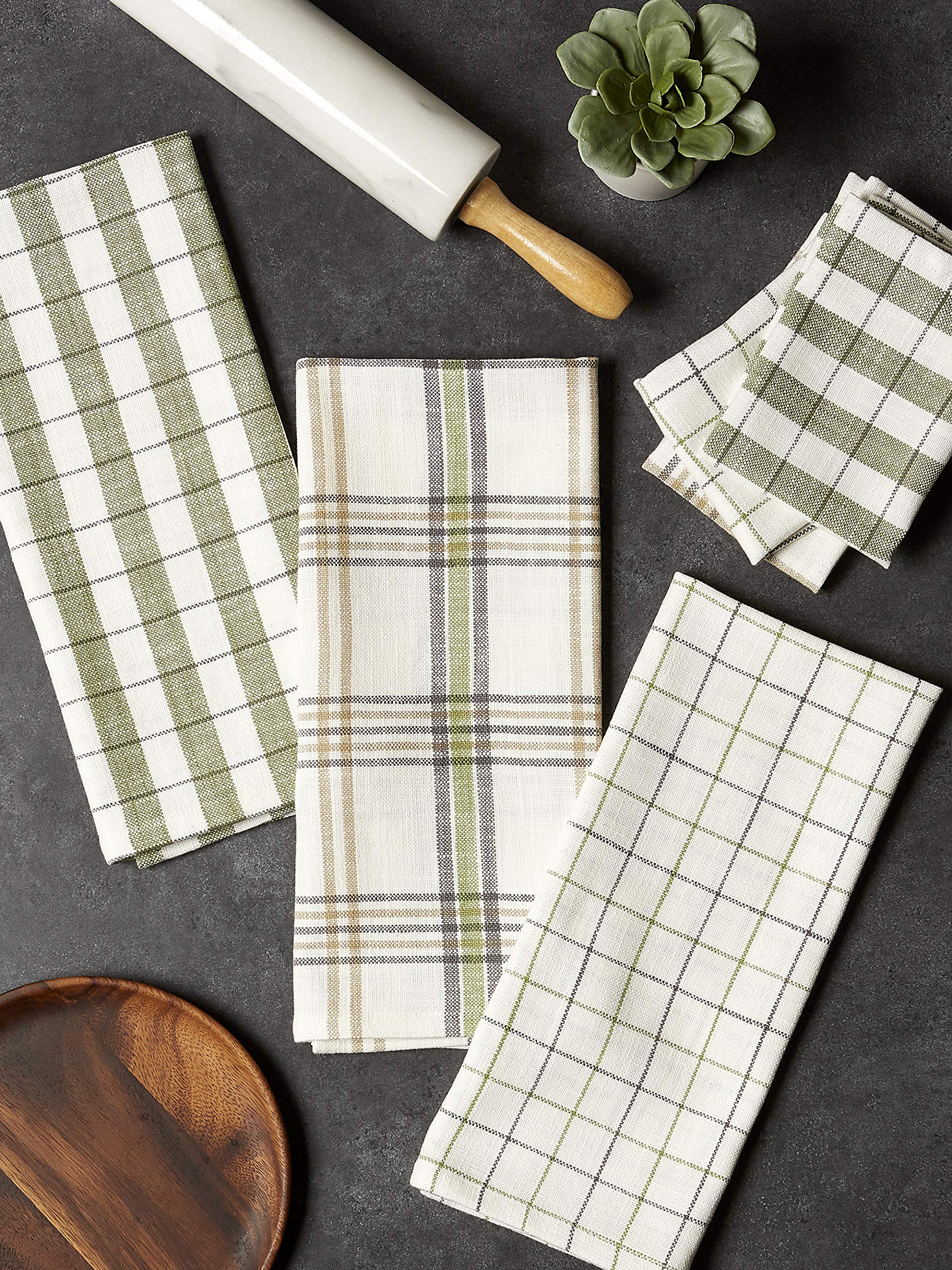 DII Garden Fresh Herbs Kitchen Collection, Dishtowel/Dishcloth Set, Greenhouse Plaid, 6 Piece